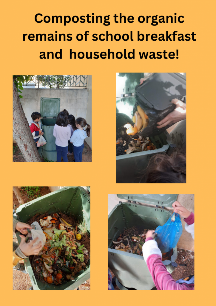 Composting the organic remains of school breakfast and from