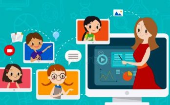 e-learning-online-education-concept-illustration-teacher-computer-monitor-kids-studying-home-via-internet-vector-cartoon-189912478