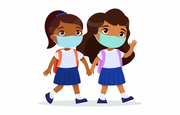 indian-schoolgirls-going-school-couple-pupils-with-medical-masks-their-faces-holding-hands-isolated-cartoon-characters_71593-548