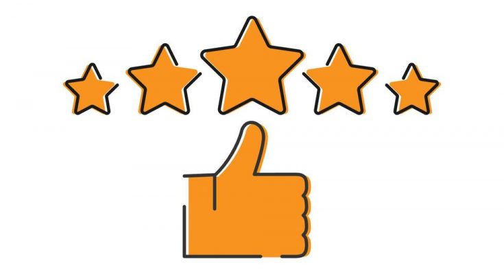 five stars and hand customer review quality rating icon vector