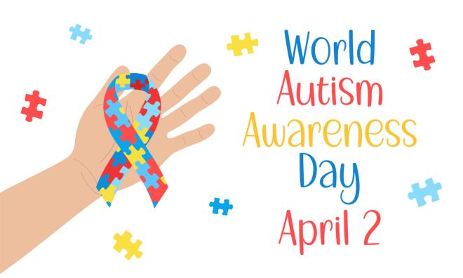 world autism awareness day hand holding awareness ribbon with puzzles and text poster banner april 2 autism day flat illustration vector