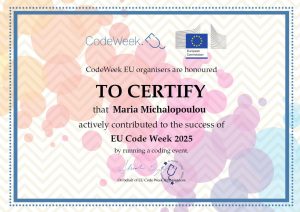 Code Week certificate Maria Michalopoulou