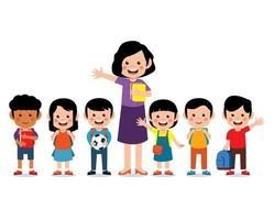 happy teacher with cute kids smiling together free vector