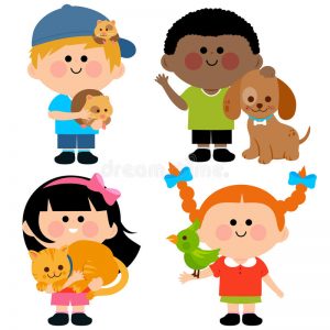 children pets vector illustration holding their cat dog hamster bird 84651586