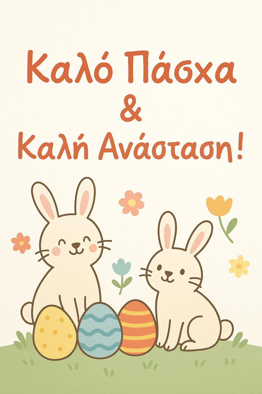 A greeting card in the image features Greek text a