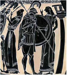 Ο Έκτορας αποχαιρετά την Ανδρομάχη. Χαλκιδικός κρατήρας του 540/530 π.Χ. Μουσείο Würzbοurg Γερμανία (αντίγραφο)