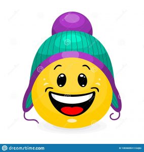 emoticon wearing winter clothes smiling face hat cartoon style white background 128366854