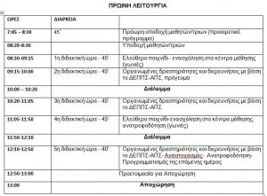 ωρολόγιο πρόγραμμα του νηπιαγωγείου