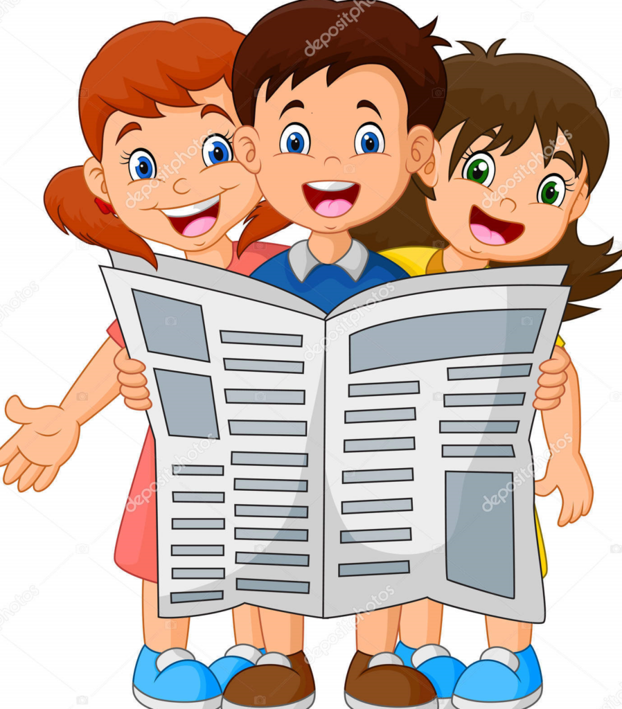 depositphotos 225334378 stock illustration cartoon children reading newspaper