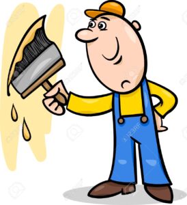 25509517 cartoon illustration of worker with big brush painting a wall and doing renovation