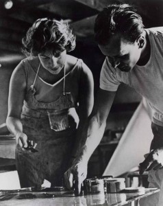 Artist Helen Frankenthaler at work, West Islip, New York, 1964