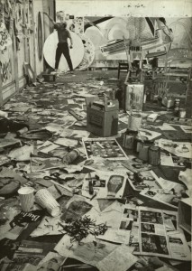 James Rosenquist painting in his studio, 1967