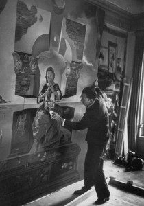 Salvador Dali in his studio (1950), photo by M. Kauffman