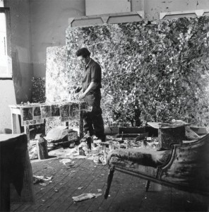 jean-paul riopelle in his atelier rue duratin, paris, 1952