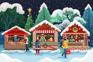 hand drawn flat christmas market illustration 52683 77466