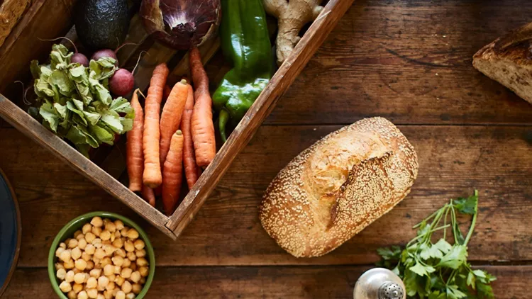 vegan food table seen from above with a variety of ingredients picture id1160233785