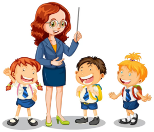 teacher talking with her students white background 1308 69937
