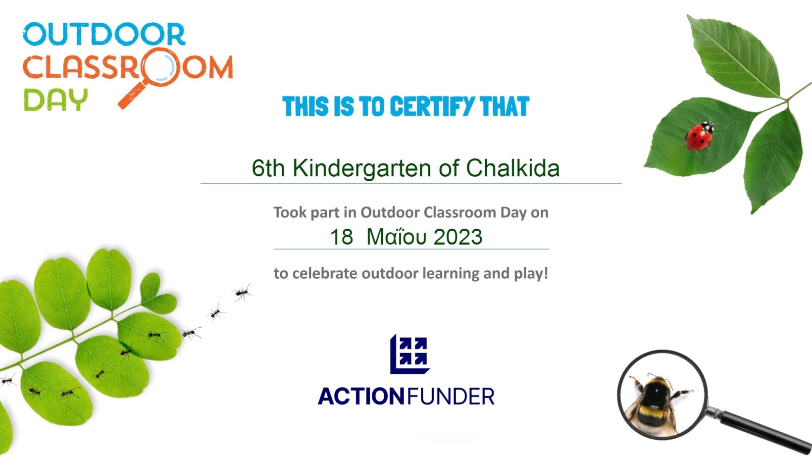 OCDay certificate global actionfunder