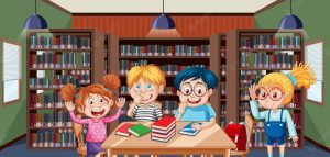 school library scene with happy children 1308 79813