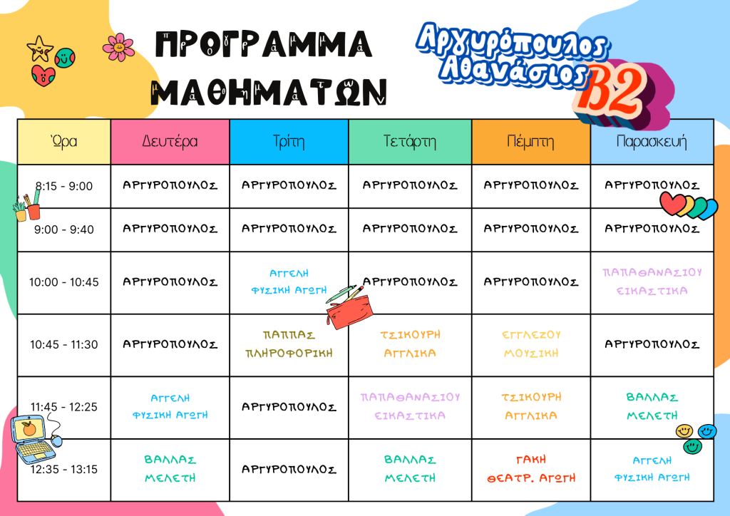 Ωρολόγιο πρόγραμμα Β2