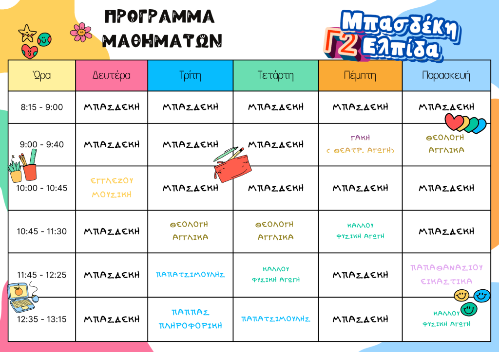 Ωρολόγιο πρόγραμμα Γ2