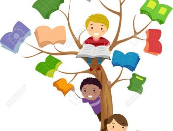 Stickman Illustration of Kids Reading Books Growing Off a Tree