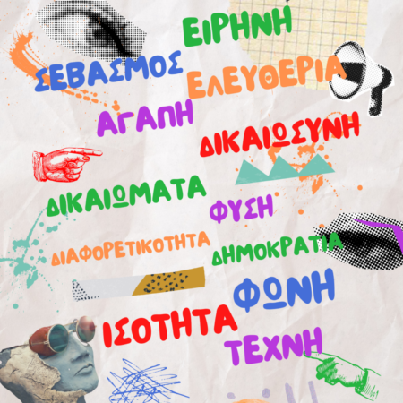 Beige Collage Human Rights Words Paper Eyes Poster