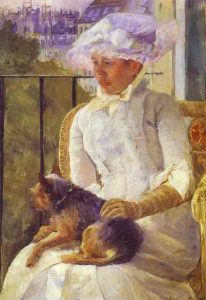 Mary Cassatt. Susan on a Balcony Holding a Dog. c. 1882. Oil on canvas. The Corcoran Gallery of Art Washington DC USA