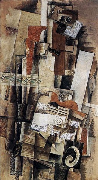 Georges_Braque,_1914,_Man_With_a_Guitar,_oil_on_canvas,_130_x_73_cm,_Musée_National_d'Art_Moderne, Centre Georges Pompidou, Paris.