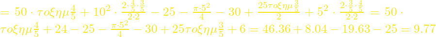 Ε= 50\cdot\tau o\xi\eta\mu\frac{4}{5}+10^2\cdot\frac{2\cdot\frac{4}{5}\cdot\frac{3}{5}}{2\cdot2}-25-\frac{\pi\cdot5^2}{4}-30+\frac{25\tau o\xi\eta\mu\frac{3}{5}}{2}+5^2\cdot\frac{2\cdot\frac{3}{5}\cdot\frac{4}{5}}{2\cdot2}= 50\cdot\tau o\xi\eta\mu\frac{4}{5}+24-25-\frac{\pi\cdot5^2}{4}-30+25\tau o\xi\eta\mu\frac{3}{5}+6 =46.36+8.04-19.63-25=9.77