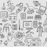 Hand drawn vector doodle school icons and symbols.