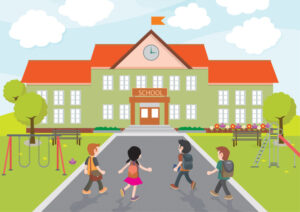 school vector illustration with kids coming to school 6824765
