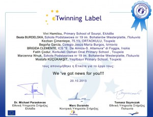 eTwinning Label, Primary School of Sourpi, Greece