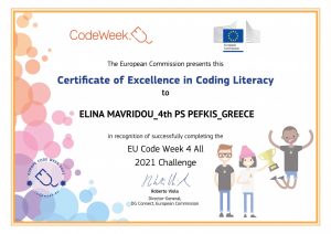 Certificate of Excellence in Coding Literacy 2021