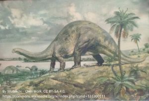 Outdated restoration of Brontosaurus near a lake SUMPHGattr