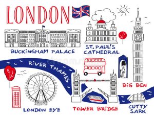 top london attractions city sightseeing doodle illustration 89201352