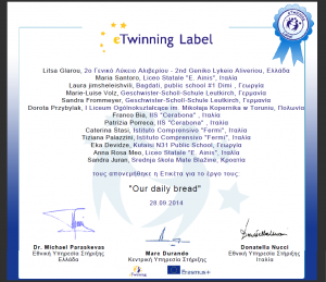 eTwinning Label Our daily bread 