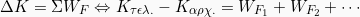 \[\Delta K = \Sigma W_F  \Leftrightarrow K_{\tau \epsilon \lambda.} - K_{\alpha \rho \chi.} = W_{F_1} + W_{F_2} + \cdots\]