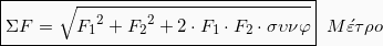 \[\boxed{ΣF = \sqrt{{F_1}^2 + {F_2}^2 + 2\cdot F_1 \cdot F_2 \cdot συνφ}} \hspace{2mm} Μ\acute{ε}τρο\]