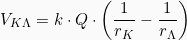 \[V_{ΚΛ} = k\cdot Q\cdot \left(\frac{1}{r_K} - \frac{1}{r_Λ} \right)\]