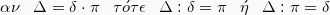 \[ \alpha\nu \hspace{3mm} \Delta = \delta\cdot\pi \hspace{3mm} \tau\acute{o}\tau\epsilon\hspace{3mm} \Delta:\delta = \pi \hspace{3mm}\acute{\eta}\hspace{3mm} \Delta:\pi= \delta \]