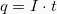 \begin{equation*}  q = I \cdot t \end{equation*}