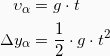 \begin{align*} υ_α &= g\cdot t\\ \Delta y_α &= \frac{1}{2}\cdot g\cdot t^2 \end{align*}