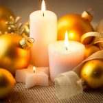 christmas candles background glitter baubles ribbons horizontal card 44058500