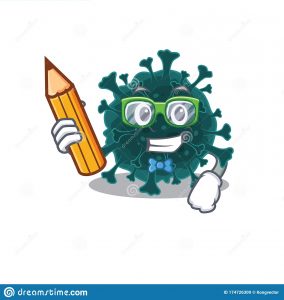 smart student coronavirus covid character pencil glasses vector illustration 174726309