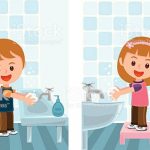 Keep your hands clean! Nice illustration with boy and girl.