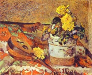 Μαντολίνο και βάζο με λουλούδια, Πωλ Γκωγκέν, 1883