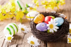 depositphotos 37933035 stock photo easter colored eggs on wood