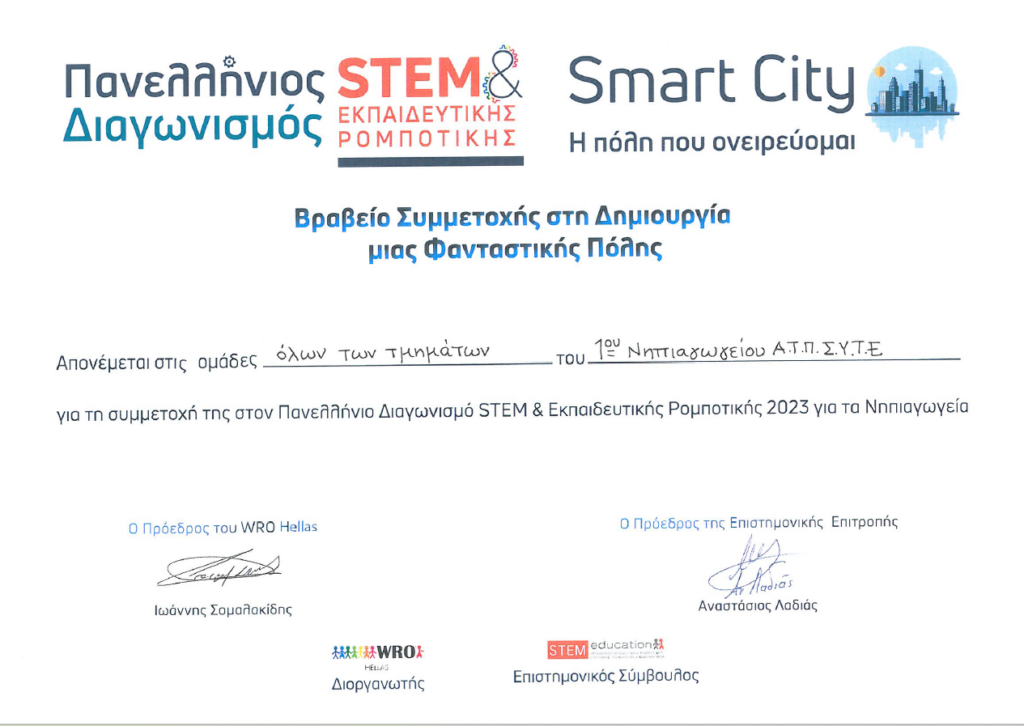 «Βραβείο Συμμετοχής στη Δημιουργία μιας Φανταστικής Πόλης» 