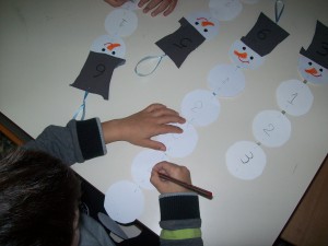 Στη συνέχεια αριθμήσαμε τις κοιλίτσες του χιονάνθρωπου μας, γράφοντας τους αριθμούς με τη σειρά....
